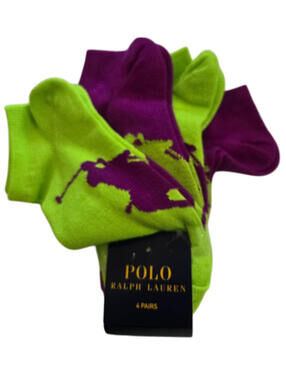 Polo Ralph Lauren Womens Low Cut Socks Lime Green Purple 4 pack NWT